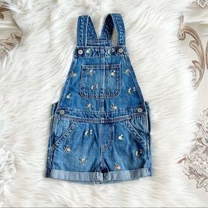 Gap Toddler Girl Embroidered Floral Blue Denim Short Overall NWT Size 4